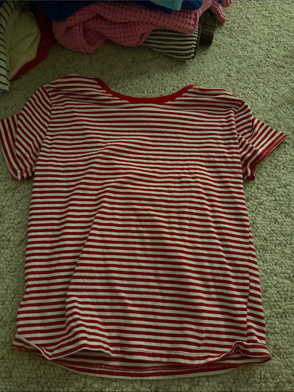 Brandy Melville Red and White Striped Short Sleeve Tee